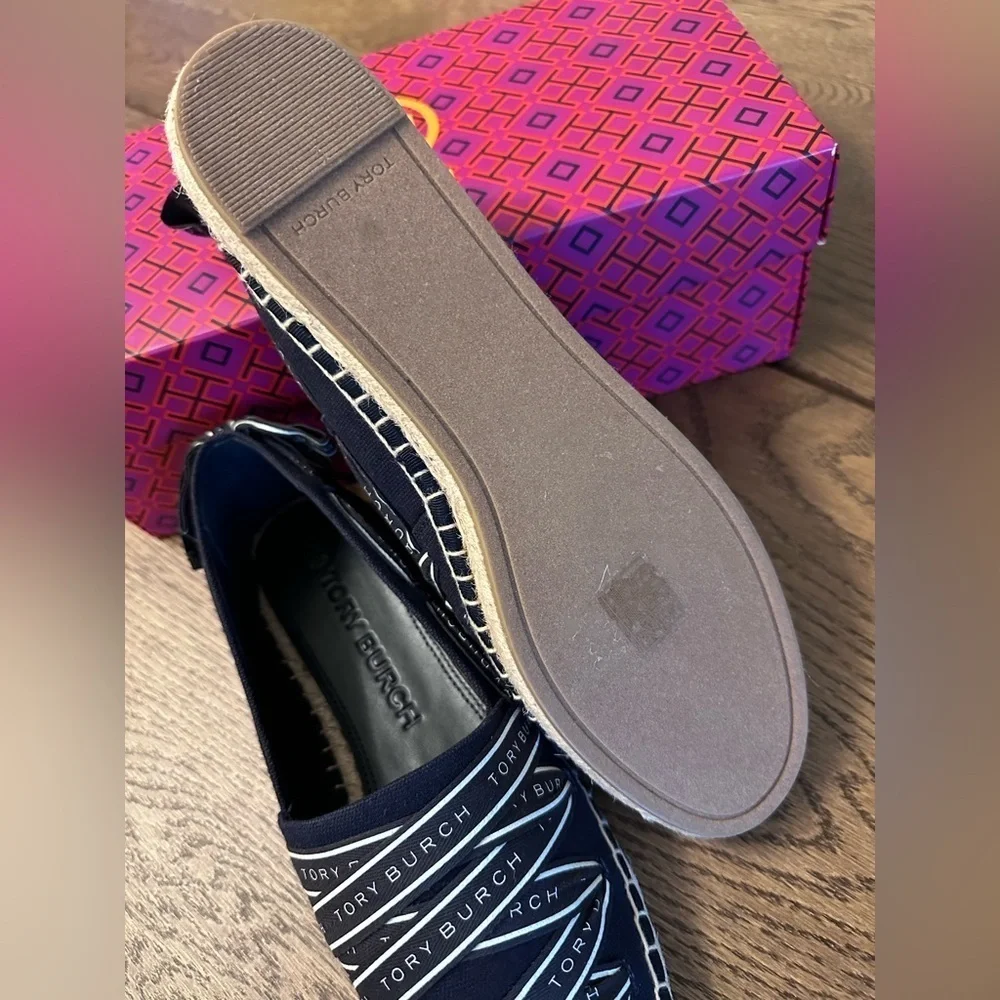 NWT! NEW! Tory Burch Ribbon Canvas Espadrilles -Perfect Navy limited size